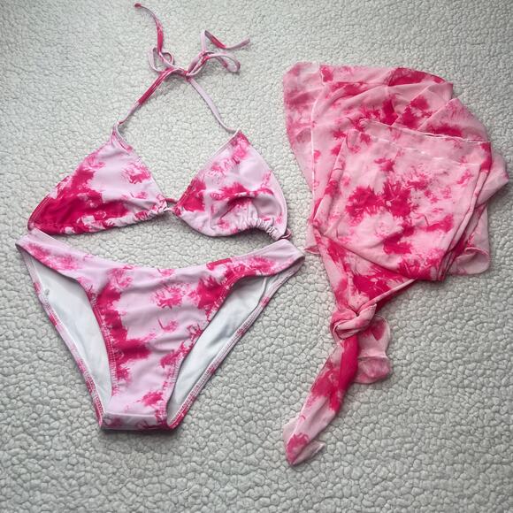 Pink Tie Dye Bikini w/ Top Cover Up Small - Picture 1 of 11